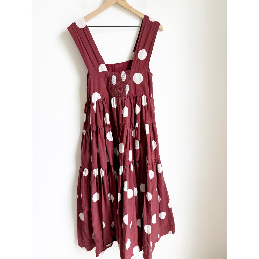 Anthropologie Helena Square-Neck Babydoll Dress Polka Dot Brown White Medium - Picture 7 of 7